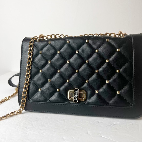 Badgley Mischka Black Flap Studded Gold Bag - Picture 6 of 11